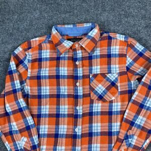 Bogari Button-Up Shirt Mens Size S Orange Blue Plaid Flannel Long Sleeve Casual